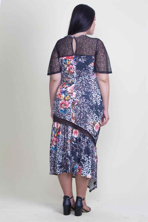 Kadın Renkli Dantel Detaylı Elbise 65N18206