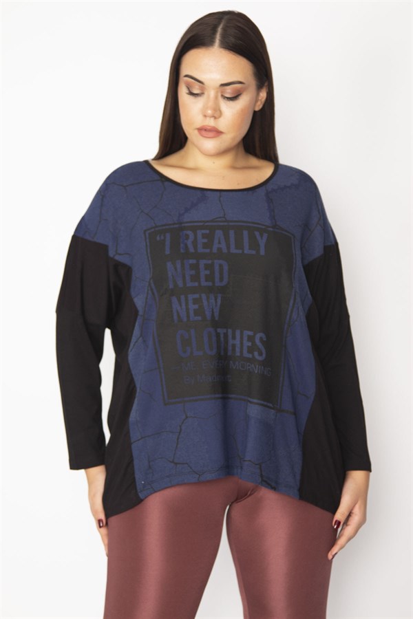 Kadın Saks Baskı Detaylı İki Renkli Tunik 65N29345