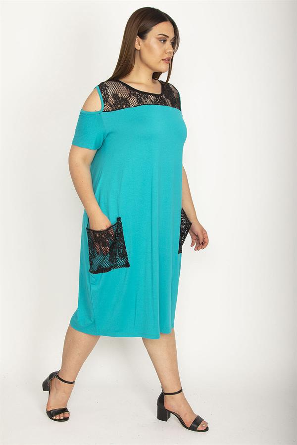 Kadın Fujya Büyük Beden Roba Ve Cep File Detaylı Viskon Elbise 65N35698