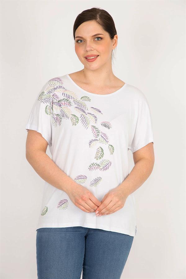 Kadın Kemik Büyük Beden Bisiklet Yakalı Ön Baskılı Bluz