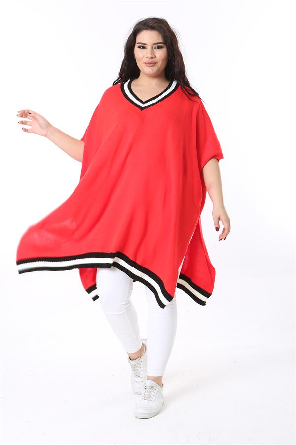 Kadın Büyük Beden Fujya V Yakalı Triko Panço 65N38571