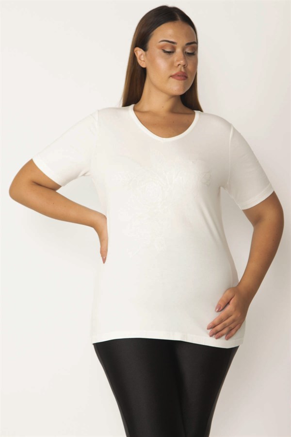 Kadın Kemik V Yakalı Ön Baskılı Bluz 65N28390