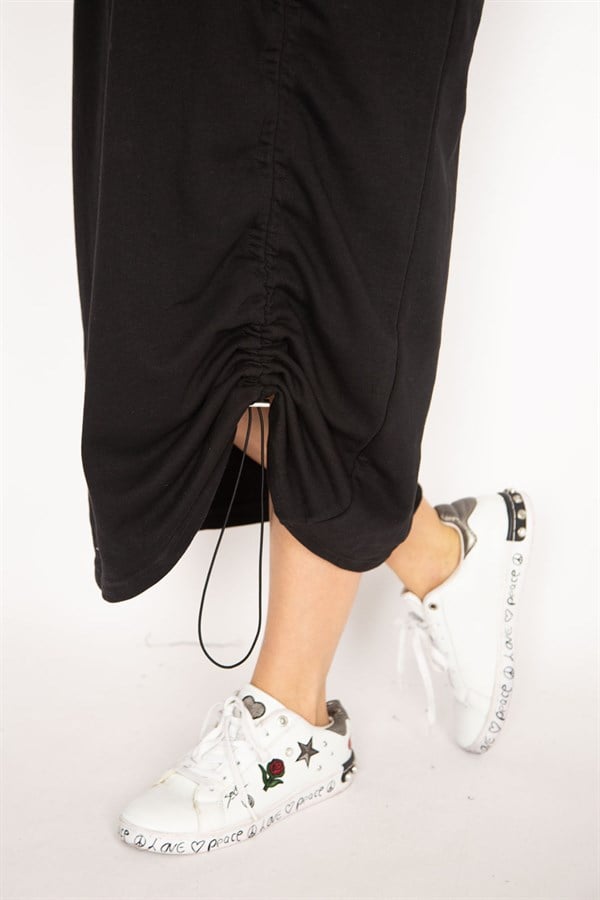 Kadın Siyah Büzgü Detaylı Sweatshirt Elbise 65N35043