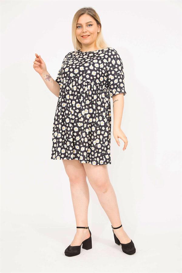 Women's Colorful Plus Size Elastic Waist Patterned Tunic Dress 65N35814