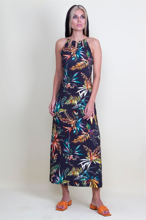 Robe à motifs floraux avec bretelles en chaîne