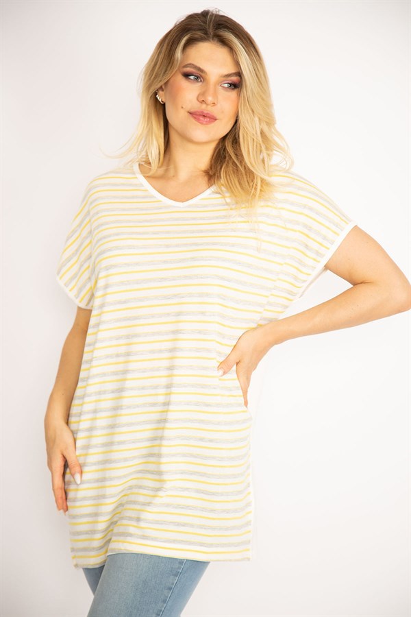 Kadın Kemik Ön Çizgili Arkası Düz Düşük Kollu Viskon Bluz 65N34914