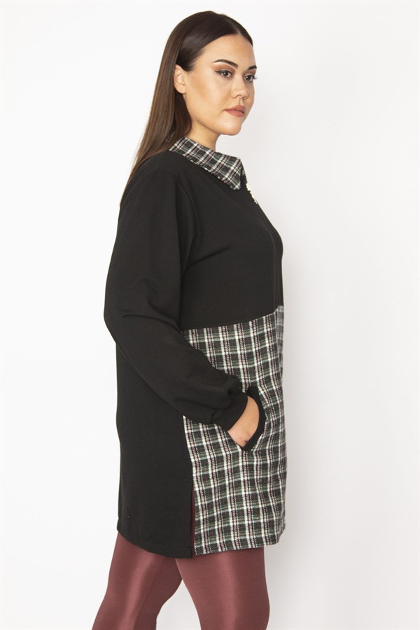 Kadın Bej Ekose Desen Detaylı Fermuarlı Cepli Mont 65N29569