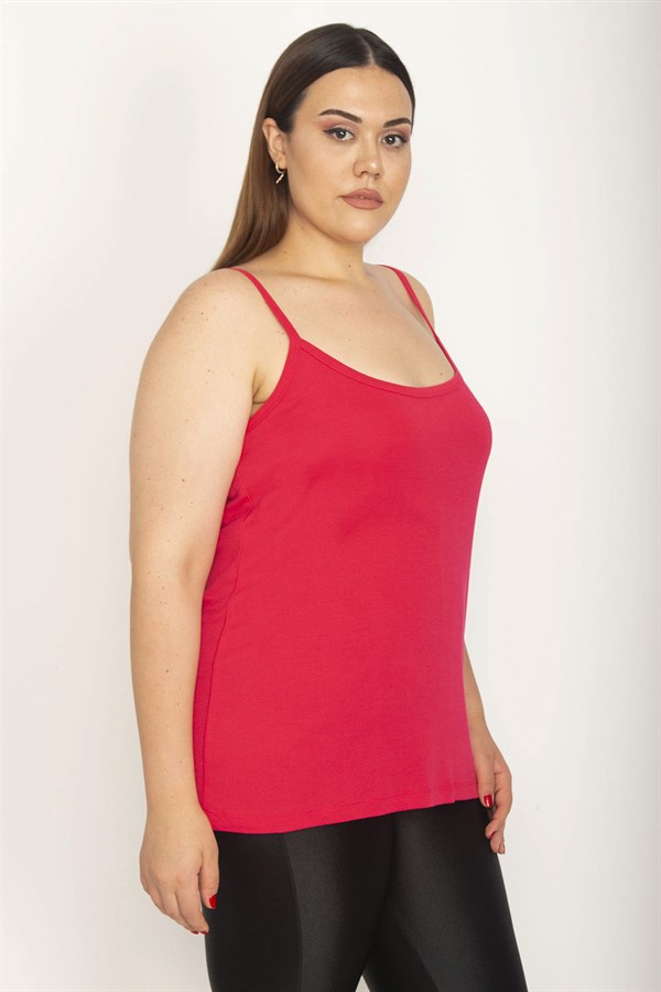 Kadın Fuşya Pamuklu Kumaş Askı Boy Ayarlamalı Bluz 65N26629