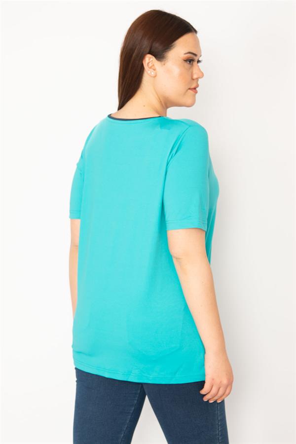 Kadın Siyah Büyük Beden Yaka Biyeli Spor Bluz 65N35618