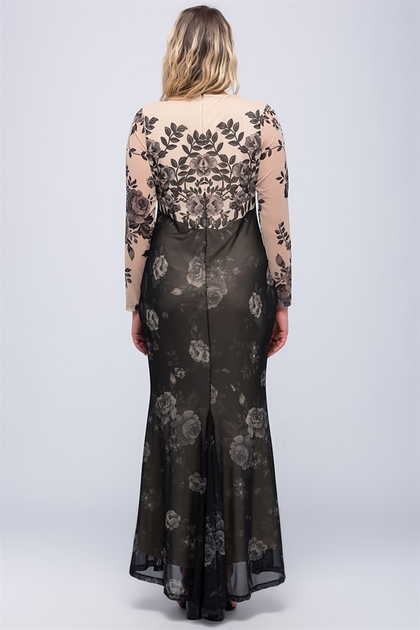 KADIN BEJ TAŞ İŞLİ ŞİFON ABİYE ELBİSE T11/19