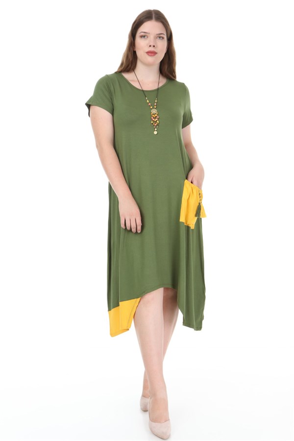 Kadın Haki Cep Detaylı Garnili Elbise 65N23077