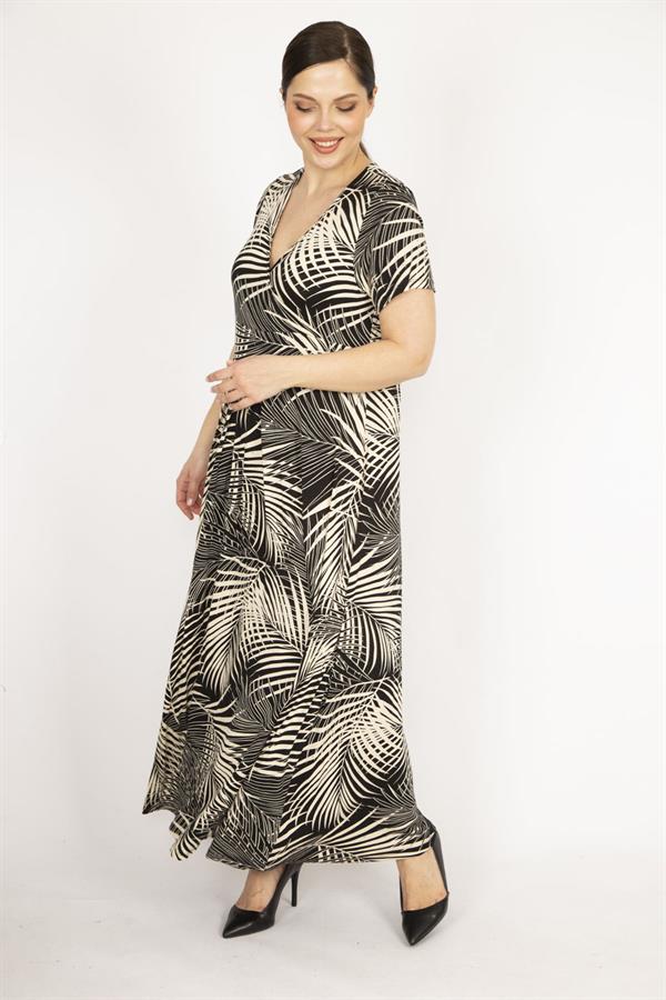 Kadın Mor Büyük Beden Anvelop Yakalı Renkli Uzun Elbise