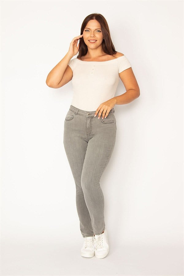 Kadın Gri Likralı Skınny Kot Pantolon 65N34357