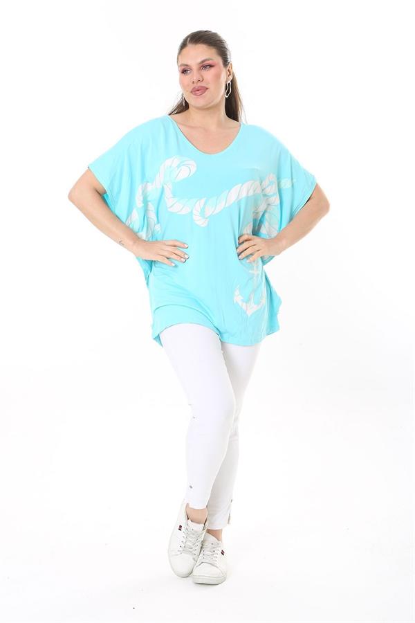 Kadın Büyük Beden Haki Renk Kombinli Uzun Kollu Tunik