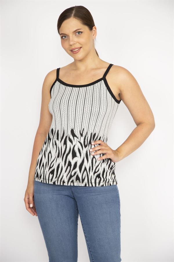 Kadın Gri Büyük Beden Sim Detaylı Askılı Bluz