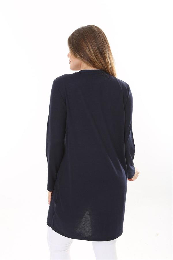 Kadın Büyük Beden Lacivert Ön Cepli Hırka 65N37600