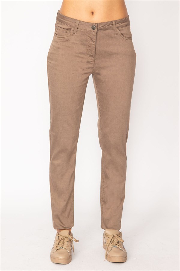 PANTALON FEMME EN LYCRA À 5 POCHES EN VISON