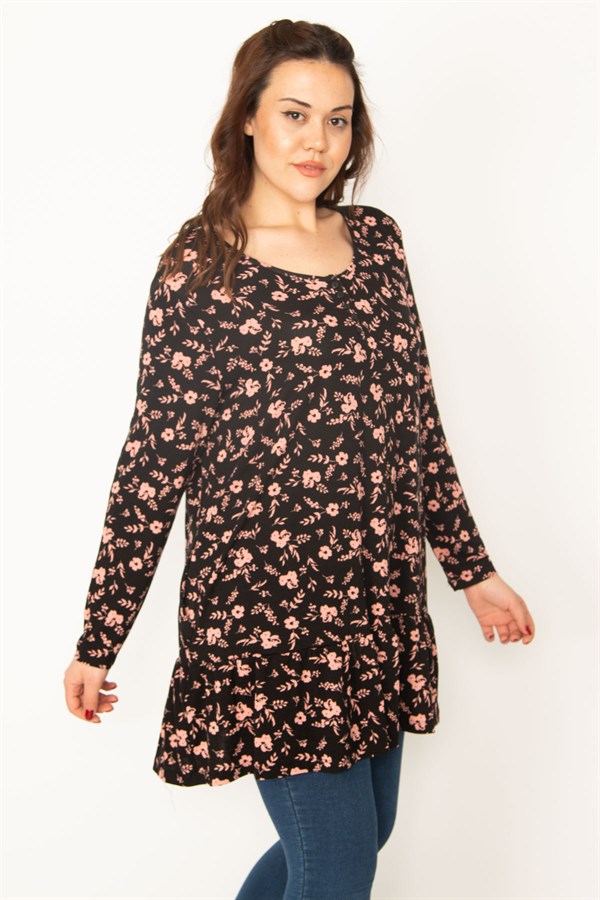 Kadın Saks Ön Pat Düğmeli Etek Ucu Katlı Tunik 65N32773