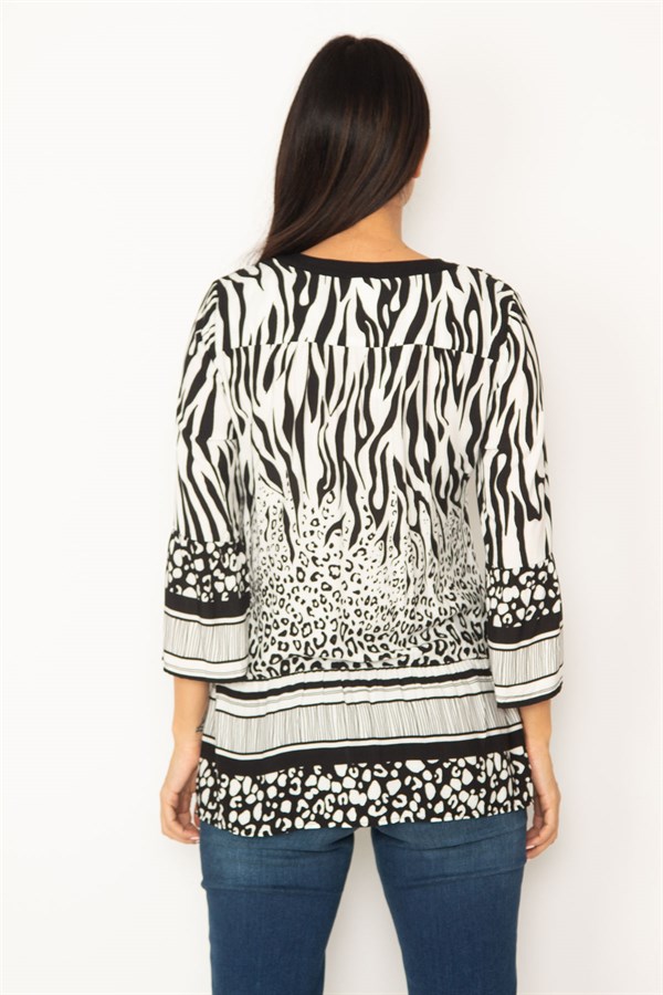 KADIN SİYAH ÖN PAT DÜĞMELİ DESENLİ TUNİK