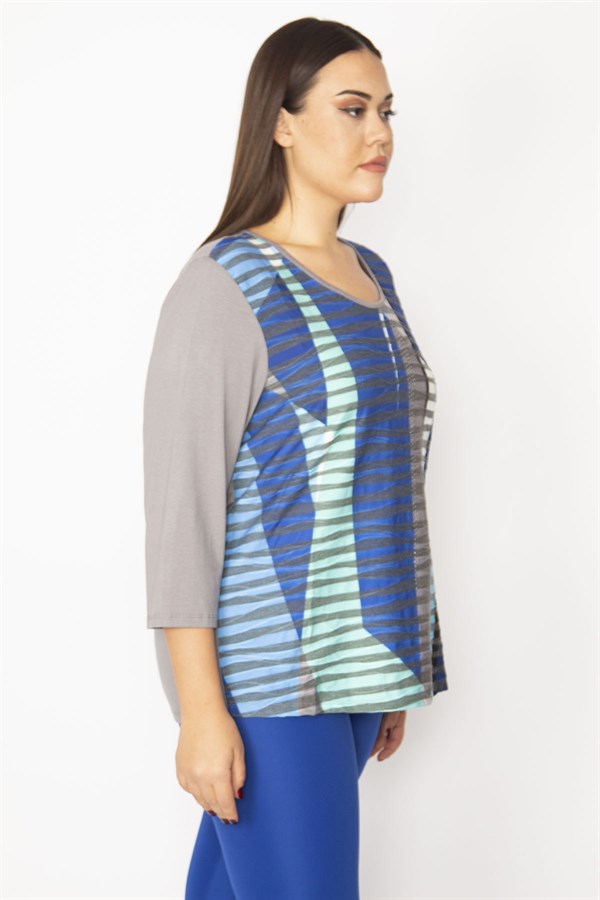 Kadın Mavi Taş Ve Renk Detaylı Bluz 65N29483