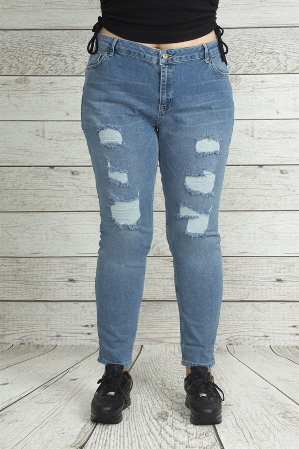 Kadın Mavi Yırtık Detaylı Kot Pantolon 65N23016