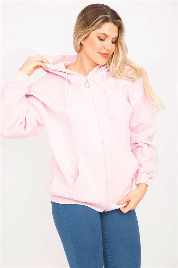 Women's Pink 3-Thread Ribbed Sweatshirt 65N35310