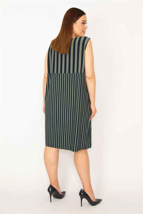 Kadın Haki Çizgi Kombinli Cepli Elbise 65N33220