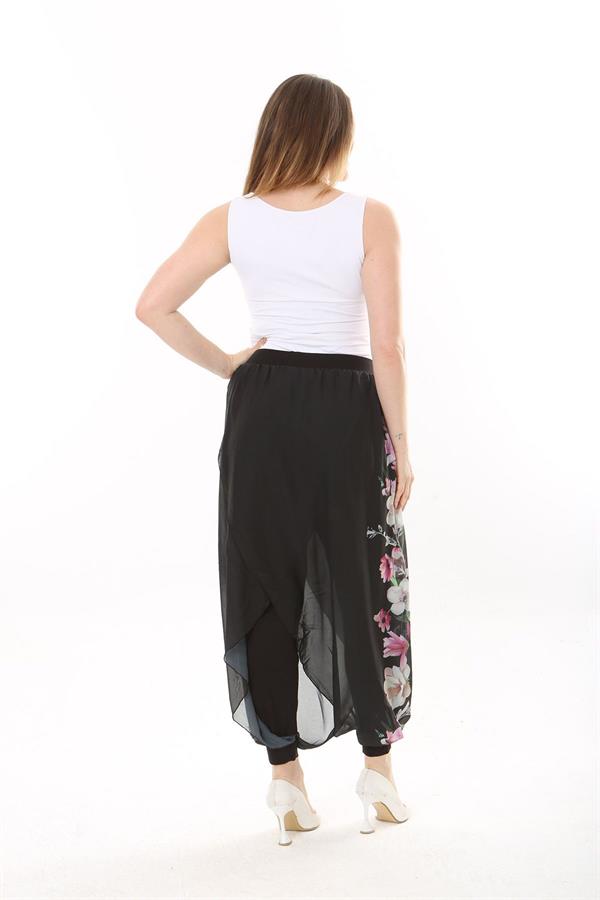 Kadın Büyük Beden Lacivert İçi Viskon Pantolonlu Şifon Anvelop Görünümlü Şalvar   65N37631