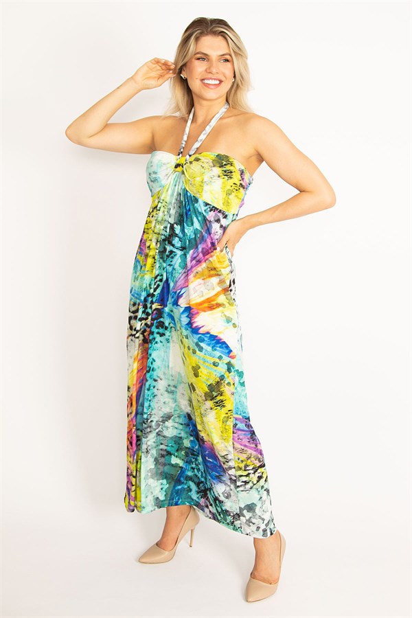 Kadın Renkli Straplez Renkli Uzun Elbise 65N34443