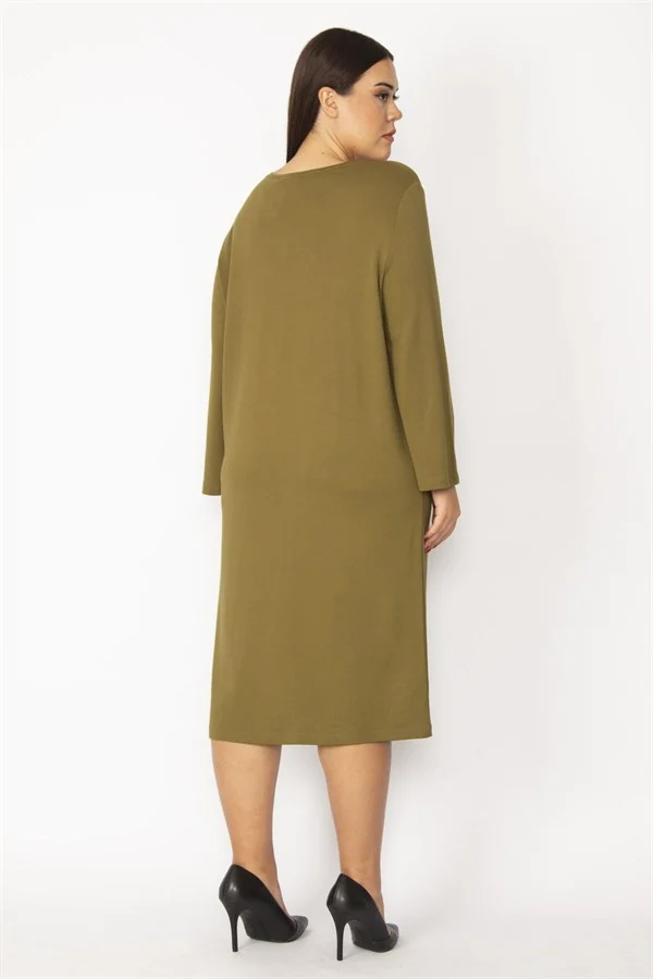Kadın Haki Nakış Ve Payet Detaylı Uzun Kollu Elbise 65N28729