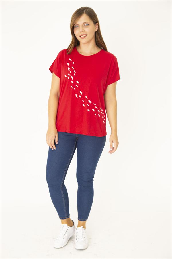 Kadın Lacivert Büyük Beden Pamuklu Kumaş Ön Desenli Bluz 65N35767