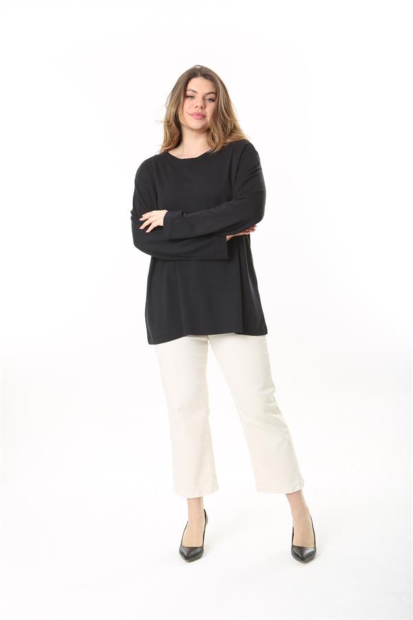 Kadın Büyük Beden Eflatun Bisiklet Yakalı Uzun Kollu Bluz 65N37498