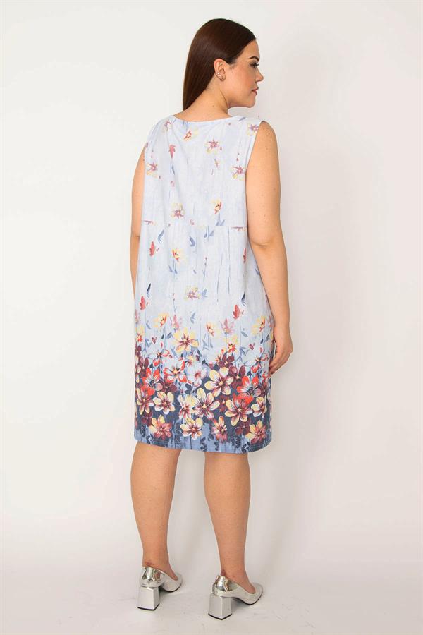 Kadın Mavi Büyük Beden Cepli Tunik Elbise 65N35598