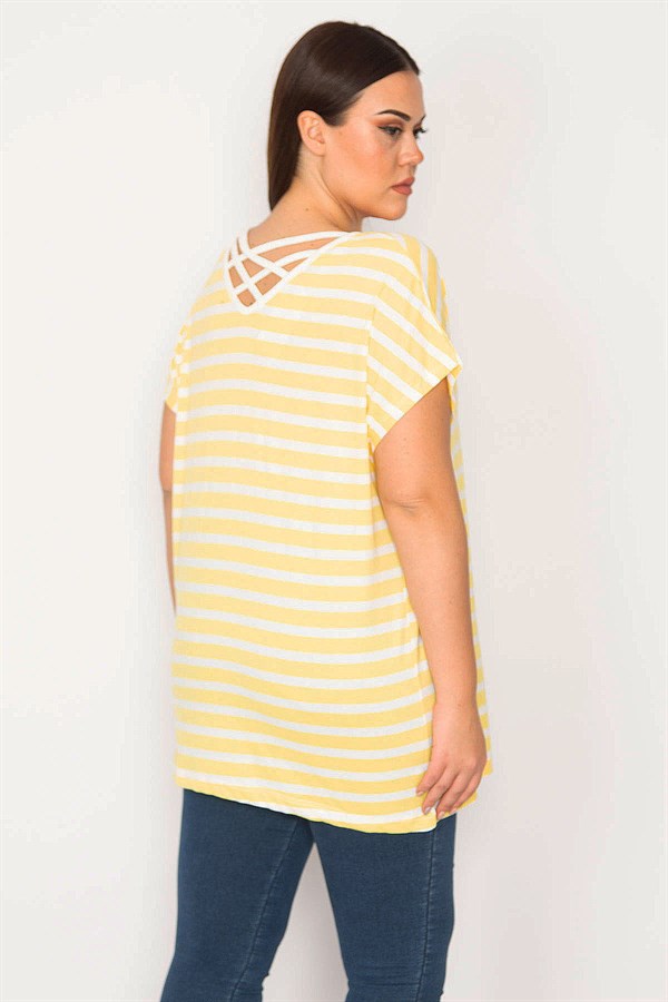 Kadın Sarı Sırt Detaylı V Yakalı Düşük Kol Bluz 65N30175