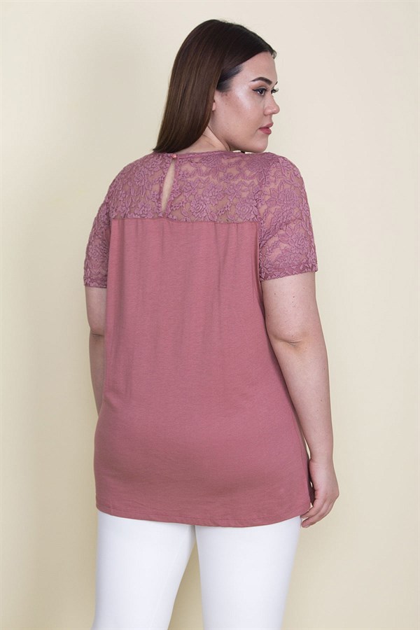 Kadın Pudra Roba Ve Kolları Dantel Detaylı Bluz 65N23574