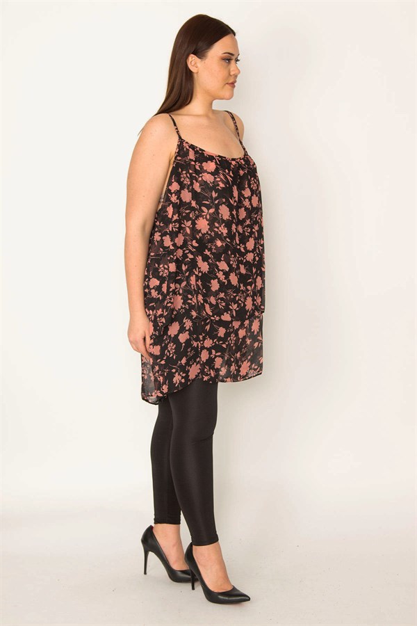 Kadın Renkli Desenli Şifon Kumaş Askılı Katlı Tunik 65N32041