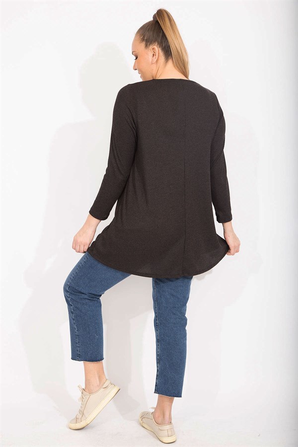 Kadın Antrasit Rahat Kesim Kaşkorse Kumaş Yakası Kuşgözü Bağcık Detaylı Uzun Tunik 65N35499