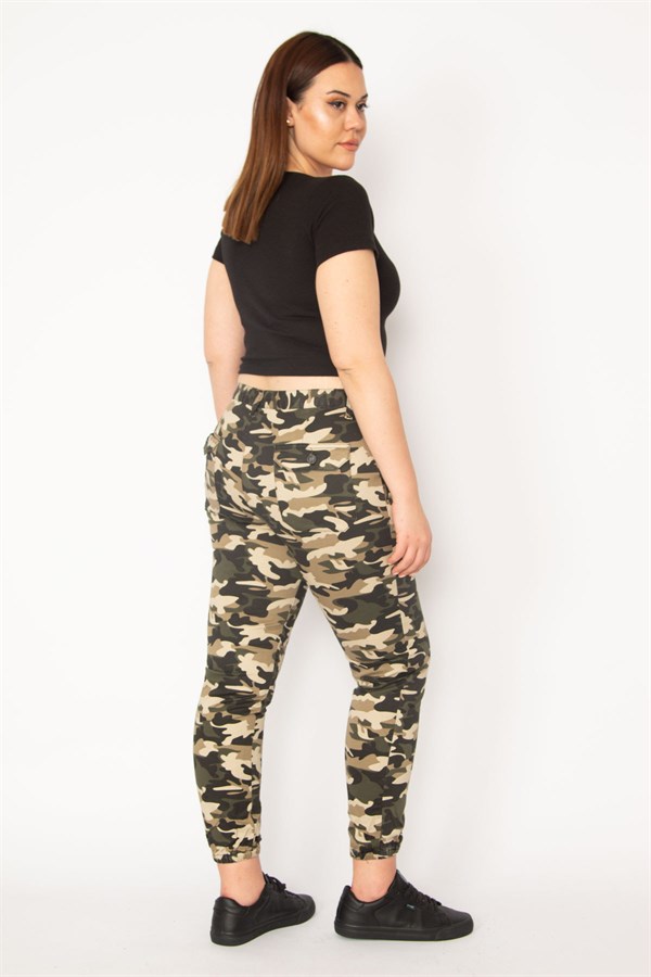 KADIN HAKİ KAMUFLAJ DESEN PAÇA LASTİKLİ CEPLİ PANTOLON