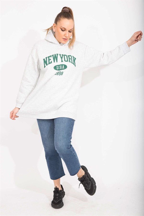 Kadın Gri 3 İplik İçi Şardonlu Kalın Sweatshirt 65N35491