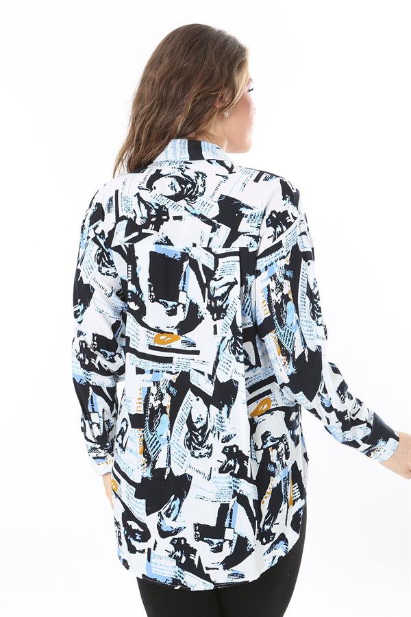 Kadın Büyük Beden Renkli Ön Düğmeli Arkası Uzun Desenli Gömlek 65N38022