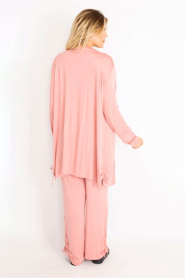 Kadın Mavi Yan Bağcık Detaylı Hırka Pantolon Takım 65N34906