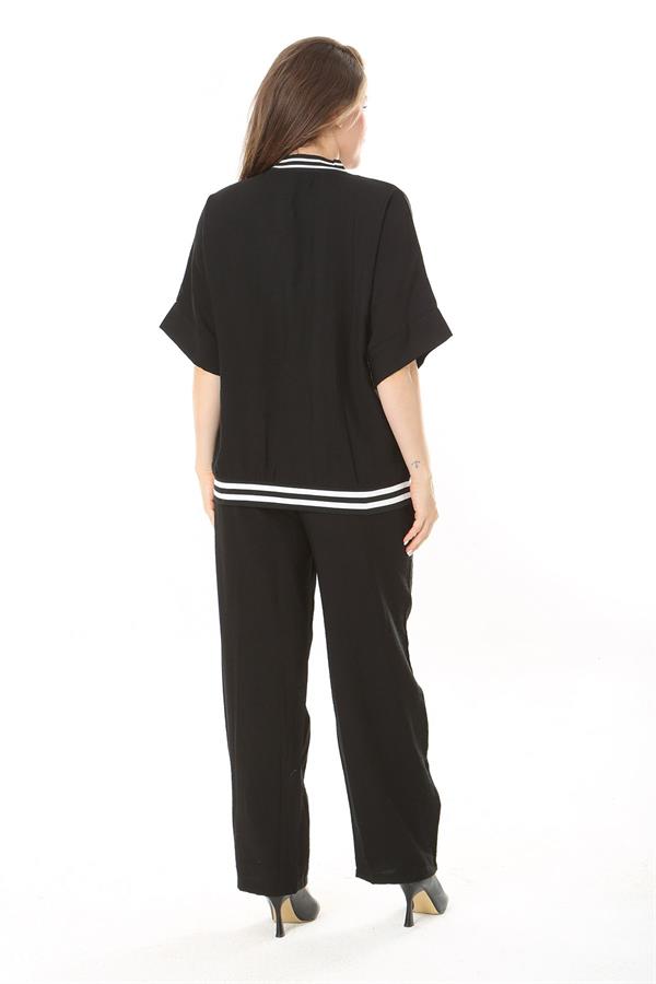 Kadın Büyük Beden Nar Ön Fermuarlı Ribanalı Tunik Ve Pantolon İkili Takım 65N37877