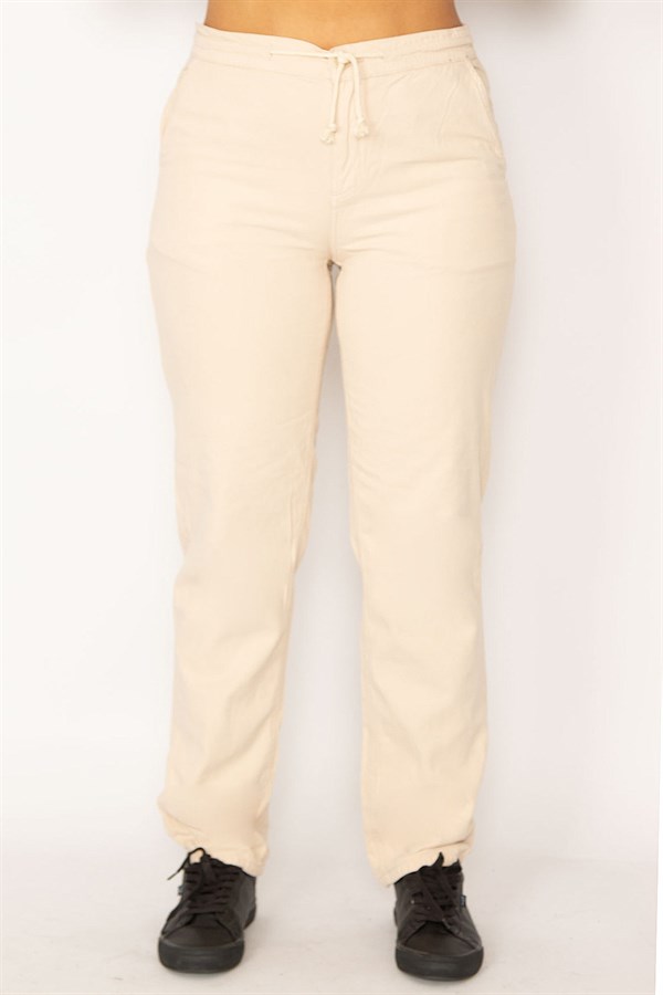 Kadın Taş Beli Tünel Bağcık Detaylı Yan Ve Arka Cepli Gabardin Kumaş Pantolon 65N34145