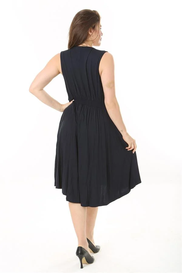 Kadın Haki Anvelop Yakalı Arka Bel Lastikli Kolsuz Likralı Viskon Elbise 65N37872