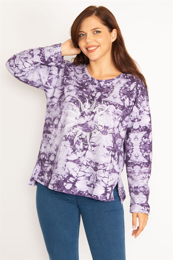 Women's Purple Tie Dye Printed Sweatshirt 65N34770