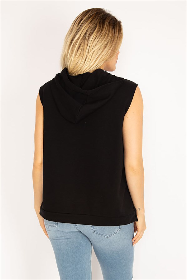 Kadın Lacivert Yanı Çıtçıt Yırtmaçlı Kapşonlu Kolsuz Sweatshirt 65N34829