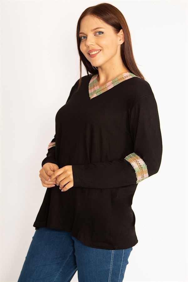 Kadın Haki Dantel Detaylı Bluz 65N34647