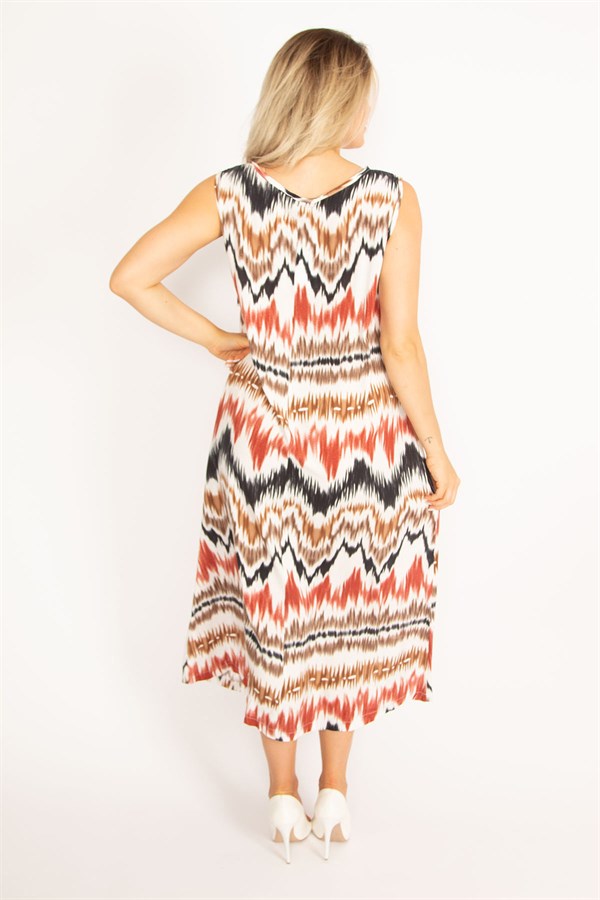 Kadın Renkli Dokuma Viskon Kumaş Yaka Volanlı Elbise 65N34451