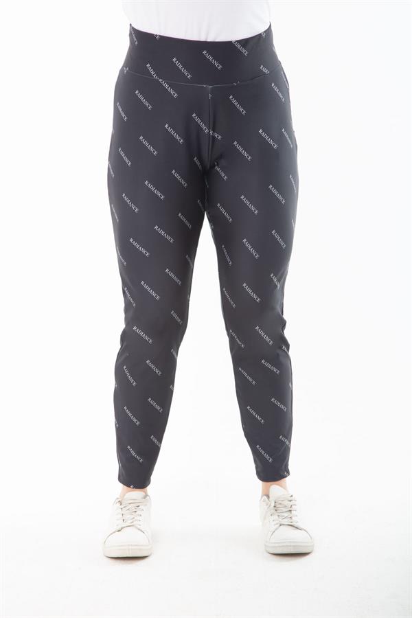 Kadın Büyük Beden Siyah Deri Görünümlü Bel Lastikli Spor Pantolon 65N37311