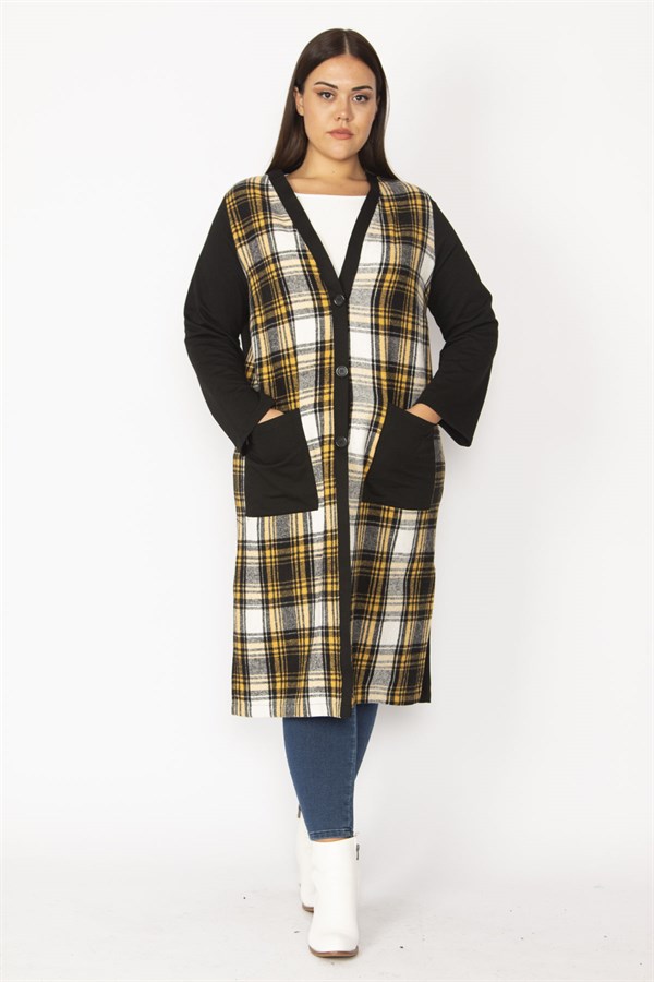 Kadın Gri Ekose Desenli Ön Boy Düğme Ve Cepli Kap 65N28487